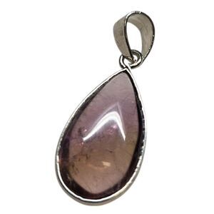 Vintage Teardrop Amethyst Cabochon cut Silver Tone Pendant